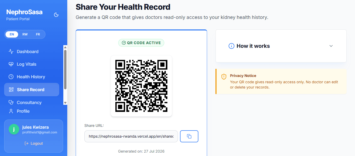 Patient Encrypted QR Code Record Sharing