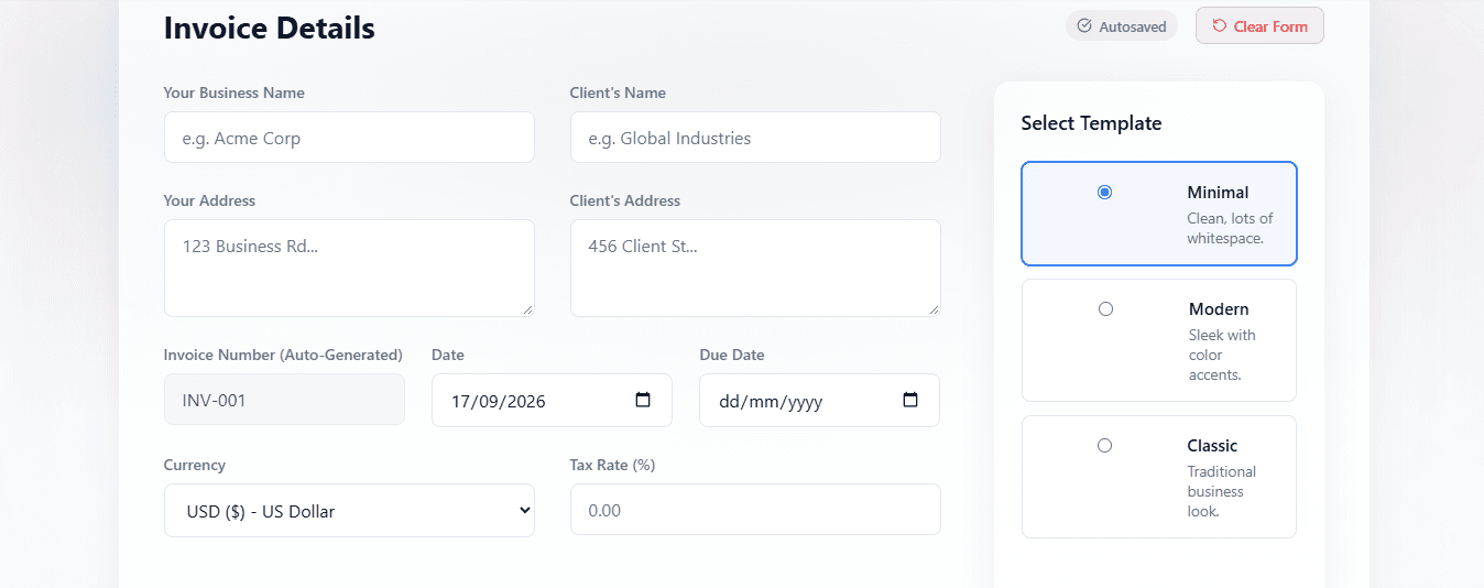 Invoice Builder — Editor